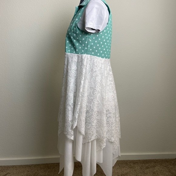 American Made Bohemian Green Polka Dots Lacey Vest Open Zigzag Small Cardigan - Picture 4 of 5